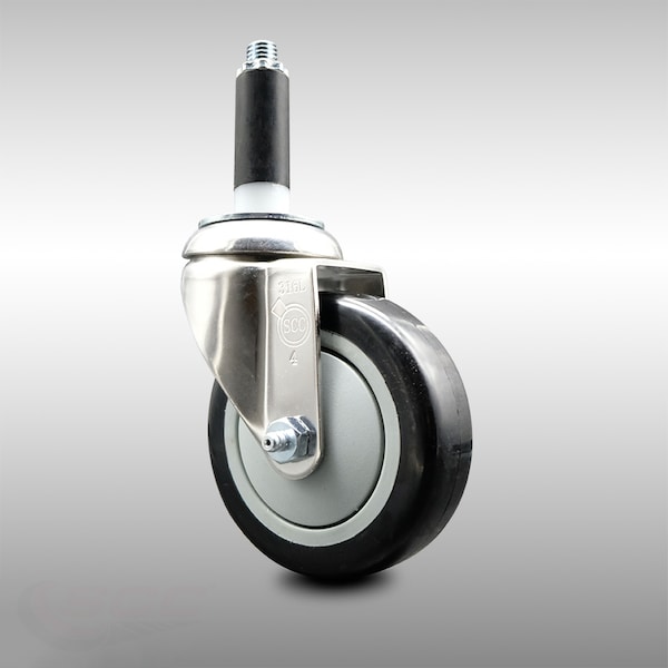 4 Inch 316SS Black Polyurethane Wheel Swivel 7/8 Inch Expanding Stem Caster